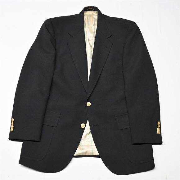 Wimbledon Raquet Club 40R Black Hopsack Gold Button Blazer Sport Coat Jacket